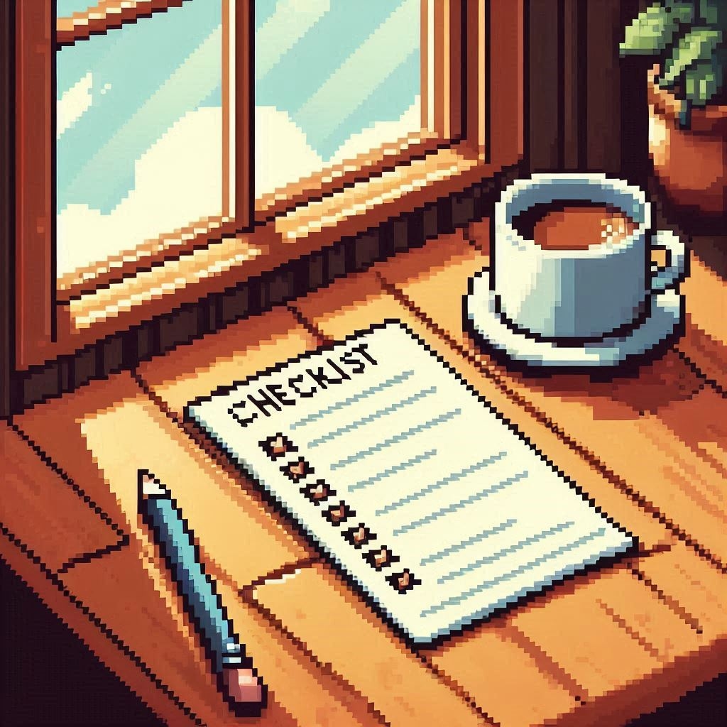 Imagen en pixel art que muestra un checklist